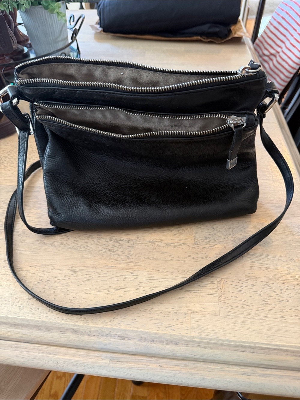 margot Black Leather Crossbody Bag with Silver Zippers